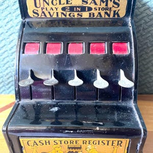 1930s Vintage Metal Toy Cash Register: Uncle Sam&#39;s Store