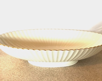 Vintage Lenox Porcelain Pedestal Bowl / Rippled 22K Gold Trim / Luxury Gift & Decor / Lenox Wedding Gift / Fruit Bread Bow