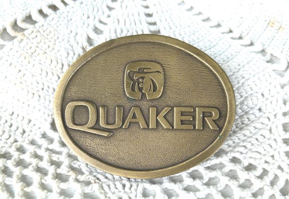 Vintage Oval Brass Belt Buckle Quaker Food Brands