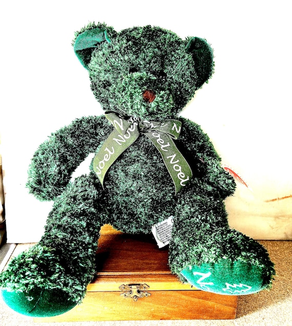 Russ Berrie 14 Inch Plush CHRISTMAS Green Glitter Bear 'noel'