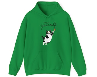Treat Yourself Funny and Cute Unisex Cat Hoodie Sweatshirt