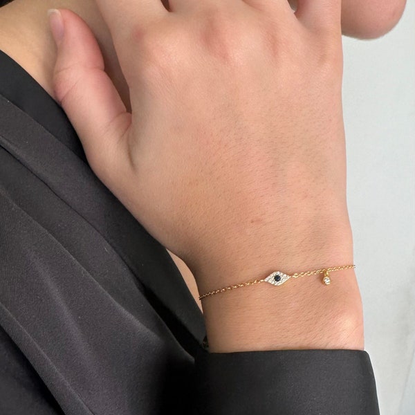 18k Gold Plated Evil Eye Bracelet | Evil Eye Dainty Bracelet | Evil Eye Jewelry | Minimalist Protection Jewelry | Evil Eye | Gift For Her