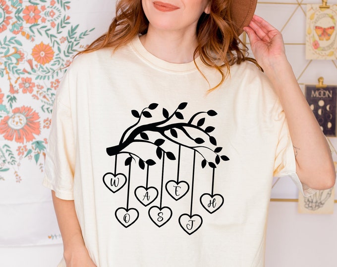 Custom Family Tree Branch Shirt, Initials Family Heart Tree Tshirt, Custom Family Shirts, Personalized Family Members Tee, Mothers Day Gift