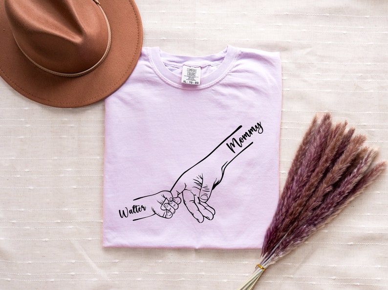 Custom Mothers Day Shirt, Holding Hands Shirt, Mom and Children Hands Tee, Kid Name Shirts, Custom Name Shirt, Personalized Mothers Day Gift Orchid