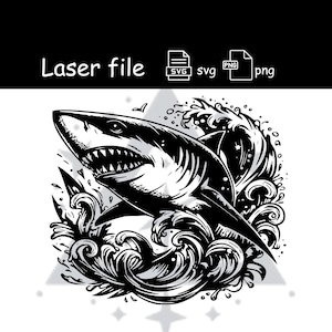 Shark and ocean wave Engraving File for laser _ Shark SVG _ ocean, summer, for ceramics, cutting boards, totes _ PNG, SVG gift ideas