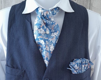 Cravate Ascot et carré de poche en coton, cravate formelle, cravate de jour, cravate de mariage, lavallière, foulard, accessoires de costume