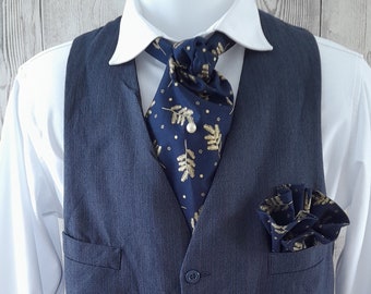 Corbata ascot y pañuelo de bolsillo a juego en algodón, corbata formal, corbata de boda, ascot, bufanda, complementos de vestuario, corbata