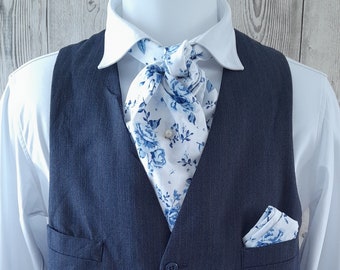 Cravate Ascot et carré de poche en coton, cravate formelle, cravate de jour, cravate de mariage, lavallière, foulard, accessoires de costume