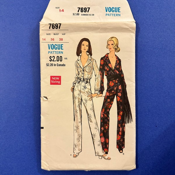 Vogue 7697 Pattern Misses' Evening Jumpsuit Size 14 Vintage 1969 Uncut