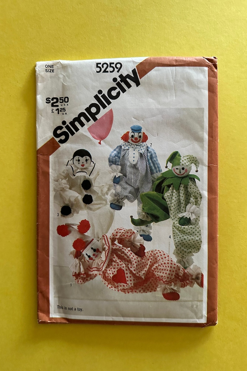 5259 Instructions Vintage Craft Pattern- Simplicity 5259- Stuffed Clown - Etsy