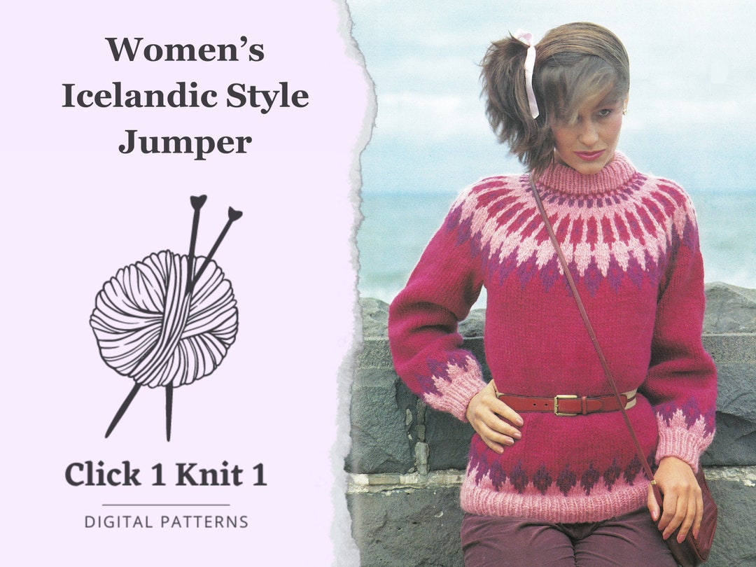 Women's Jumper Knitting Pattern - Digital Pattern - Vintage Icelandic ...