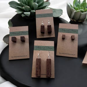 Exotic Black Wenge,  handcrafted,  rustic,  wooden stud and dangle earrings. Lightweight, hypoallergenic and beautiful! Each pair is unique.
