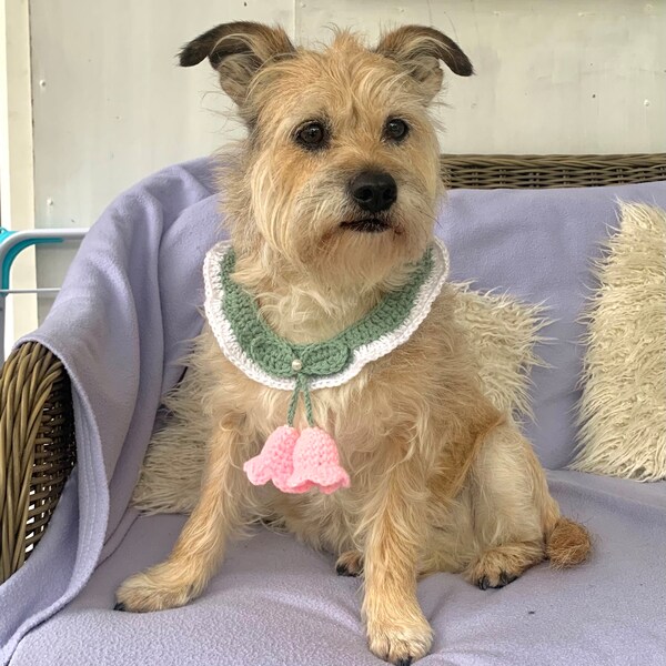 Collar para mascota con flor rosa de ganchillo