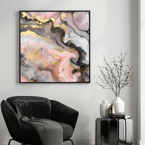 Fluid Art, Modern Wall Art, Pink and Gold Abstract, Acrylic Pour Painting, Canvas Acrylic Painting, Digital Painting - Pink Abstract 2