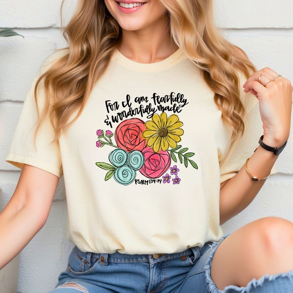 Bible verse shirt, Fearfully and wonderfully made, Psalm 139, teen girl shirt, Bible shirt, floral shirt