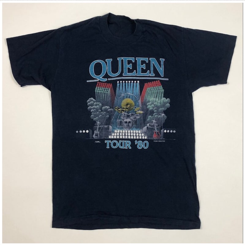 QUEEN Band T-shirt, Men's L size cotton black type Vintage Second Hand main image 0