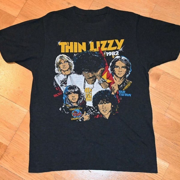 Vintage 1982 Concert Thin Lizzy Shirt Short Sleeve Black Unisex S-5XL, Thin Lizzy 1982 Tour Shirt