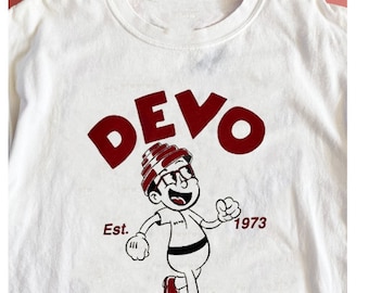 Rare Devo Band Reprint Cotton Short Sleeve White all Size Unisex T-Shirt, Evolution Band From Ohio Shirt
