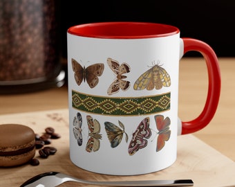 Moth Accent Coffee Mug, 11oz, Insect Mug, Bug Mug, Perfect gift for Mom, Dad or someone who loves Moths, Insects and Bugs