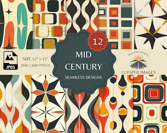 Mid Century Retro Seamless Pattern Designs | 1960 1970 Textiles Designs | Digital Paper