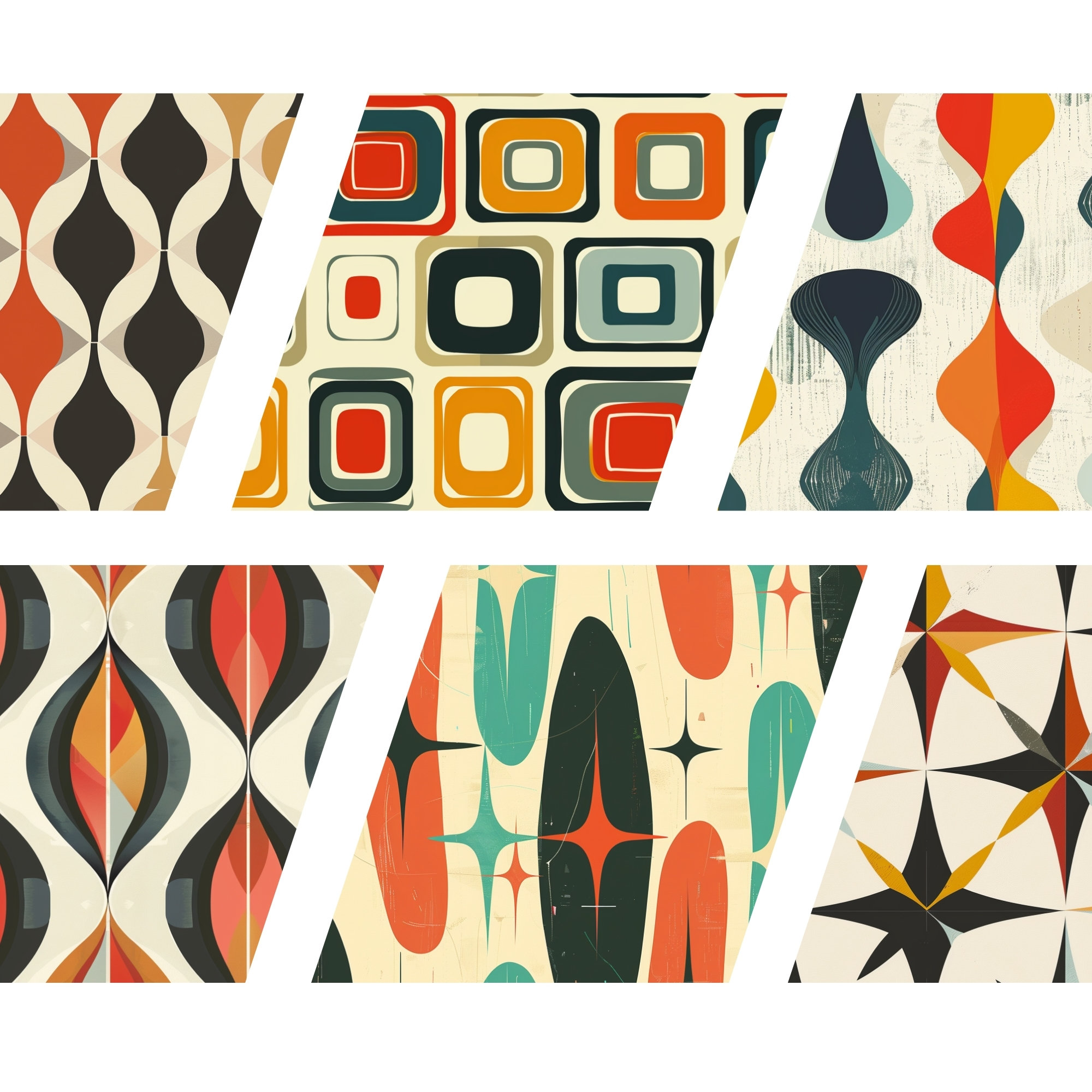 60s-70s vintage Mid-Century プランター 幾何学模様 Mid Century Retro Seamless Pattern Designs | 1960 1970 Textiles