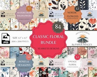 Classic Floral Seamless Patterns Huge Bundle | Seamless Digital Paper Files | Seamless Flower Patterns | Shabby Chic Flowers