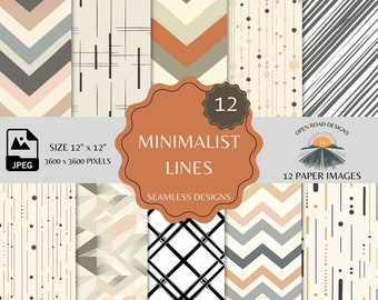 Minimalist Lines Seamless Digital Patterns | Clean, Neutral, Zigzag, Dots, Diagonal | Modern Printable Craft and Scrapbooking Designs