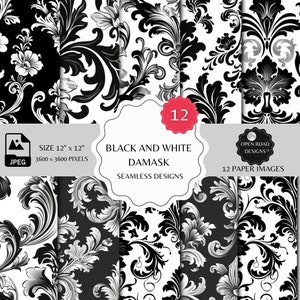 Black And White Damask Seamless Pattern | Digital Paper And Prints for Scrapbooking, Junk Journals, and More | Instant Download