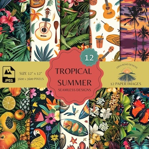 Tropischer Sommer nahtlose Muster | Lebendiges tropisches Paradies Muster Kollektion | Digitales Papier | Sofort Download