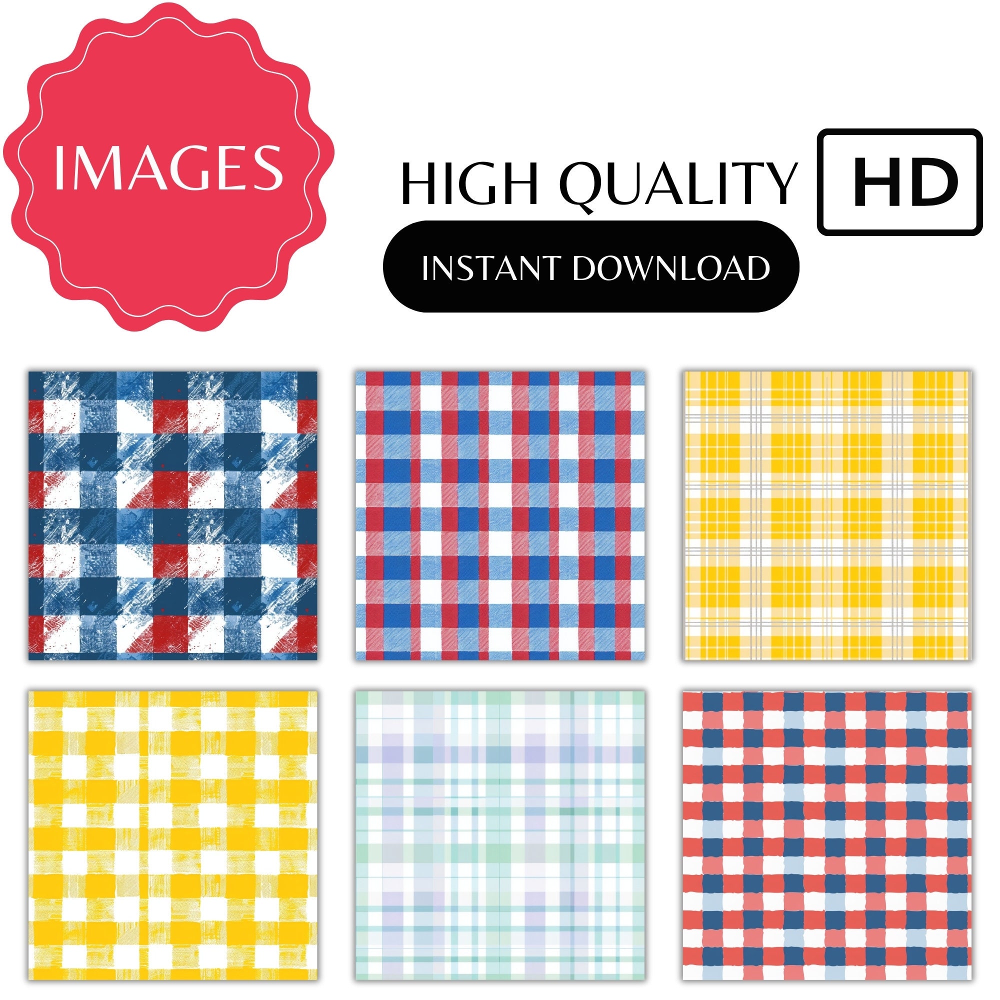 Picnic Pattern Ripped Paper Summer Picnic Seamless Patterns - 12 Digital Download Jpegs - Gingham ...
