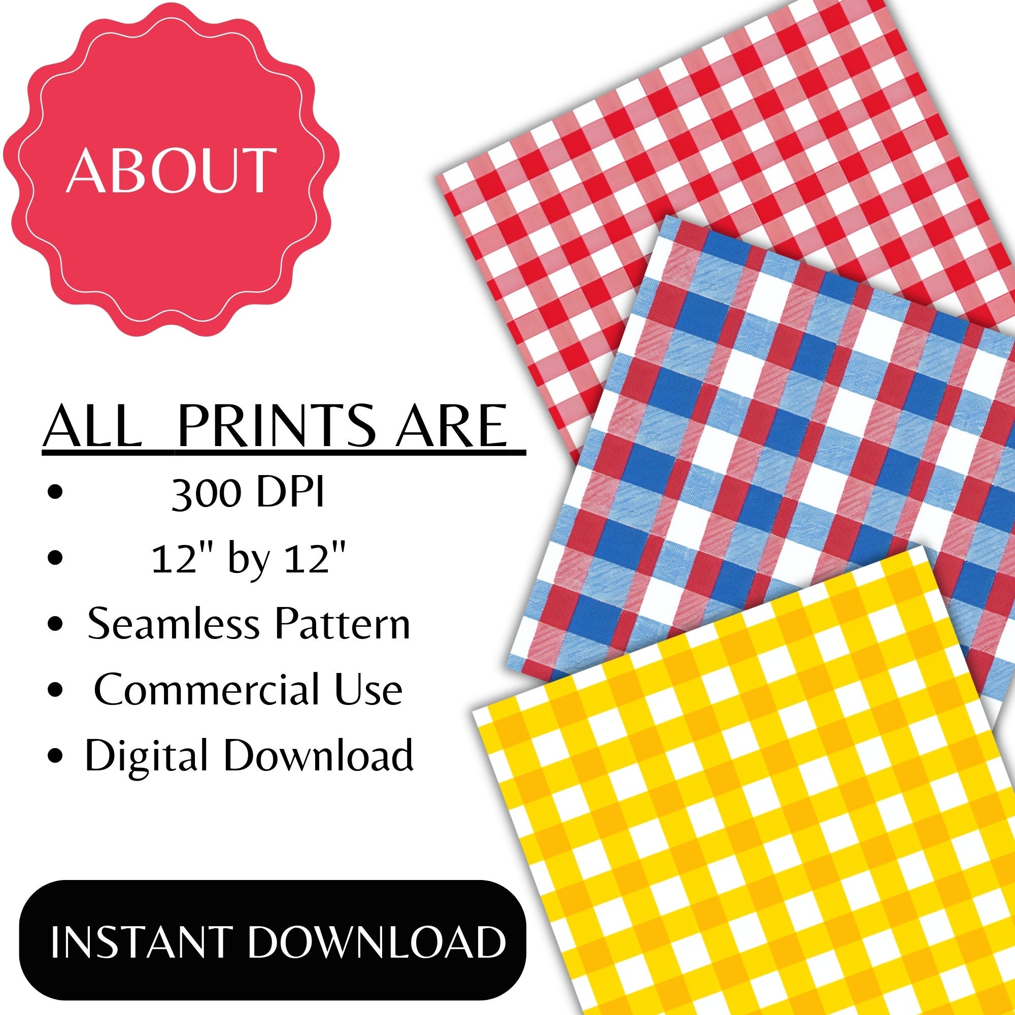 Picnic Pattern Ripped Paper Summer Picnic Seamless Patterns - 12 Digital Download Jpegs - Gingham ...