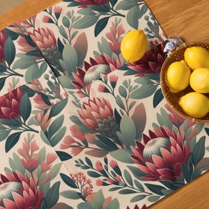 Protea Floral Placemat (Set of 4) South African Table Decor | Reusable Botanical Table Mat | Heritage Dining | Rustic Floral Kitchen Accent