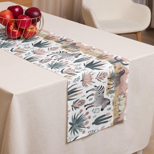 Safari Table Runner | South African Animal Print Decor | Neutral Boho Jungle Table Linen | Zebra & Elephant Table Runner | Wild Safari Theme