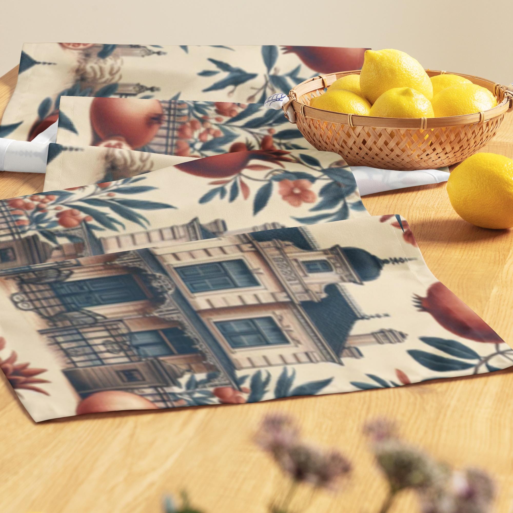 ザクロのテーブルランナー：素朴な農家風キッチンリネン - Etsy 日本