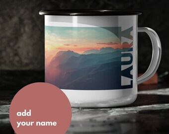 Personalized Retro Parks Enamel Camp Cup - Sturdy Camper's Coffee Mug, Ideal for Campfire Evenings, Great Outdoorsman Gift
