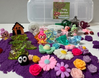 Fairy Garden Kinetic Sand Kit | Reiseset für Kinder und Kleinkinder zum Spielen | Flugzeugspielzeug | Reiseaktivität | Restaurantspielzeug