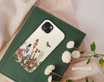 Butterflies and Wildflowers Aesthetic Glossy Phone Case for iPhone