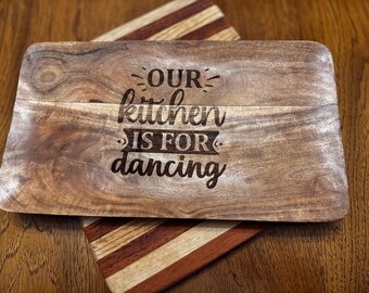 Custom Engraved Acacia Cutting Board | Personalized Kitchen Gift | Housewarming Wedding Gift | Funny Kitchen Sign | Our Kitchen Is For Danci