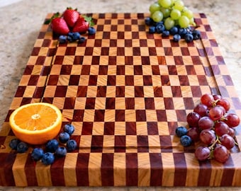 Handmade End Grain Cutting Board 12x12 to 24x36, Padauk & White Oak Butcher Block, Heirloom Chef Chopping Board