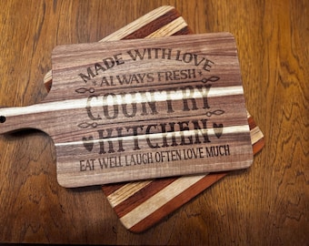 Country Kitchen Personalized Cutting Board | Custom Engraved Farmhouse Gift | Housewarming Gift for Her | Handmade Wood Kitchen Sign Board