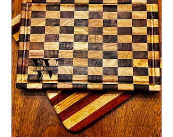 End Grain Walnut Maple Cutting Board | Custom Size Checkerboard | Personalized Engraved Gift | Handmade Hardwood Kitchen Board