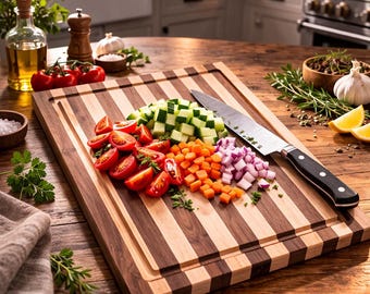 Handmade Walnut Maple Cutting Board 22x32 | Large Wood Chopping Board | Edge Grain | Juice Groove | Veteran Owned | Kansas City Gift