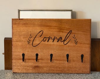 Personalized Family Name Key Holder | Custom Engraved Wood Key Rack | Housewarming Gift | Entryway Organizer | Handmade Hardwood Key Hook