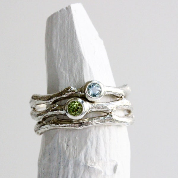 Peridot Twig Ring,Aquamarine Ring,Stacking Ring,Dainty Branch Ring,Nature Ring, Nature Inspired Handmade Fine Jewelry