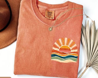 Vintage mer rétro océan soleil été chemise couleurs confort côtier été t plage vacances graphique chemise cadeau amoureux de l'océan chemise soleil