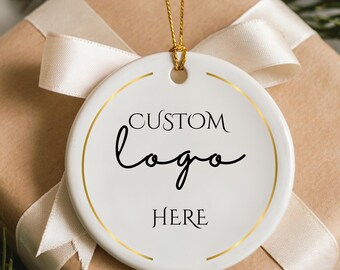 Bulk Order Logo Ceramic Ornament, Personalized Corporate Christmas Gift, Custom Business Logo Ornament, Holiday Fundraiser or Event Gift