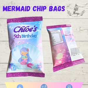 Meerjungfrau Chipsbeutel, Etiketten für Geburtstagsparty, DIGITALER DOWNLOAD, Chipsbeutel Etikett, bedruckbare Chipstasche, Meerjungfrau Geburtstag Zubehör, Kindergeburtstag