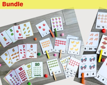 Printable Number Flash Cards 1-20 and Count and Clip Cards Bundle ...