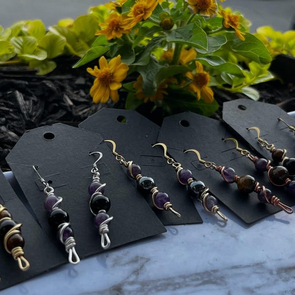 Wire Wrapped Gemstone Earrings | Handmade Crystal Jewelry | Unique Earrings