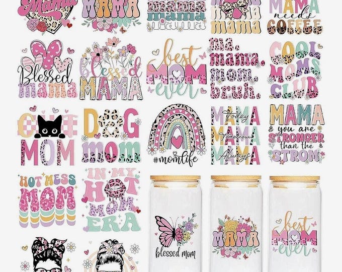 UV DTF Transfer Decal Mom Bundles.  10 Decals for 6 Dollars